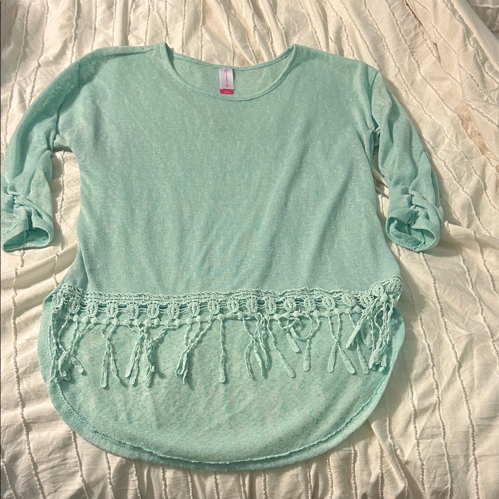 No Boundaries Mint Green Fringe Blouse